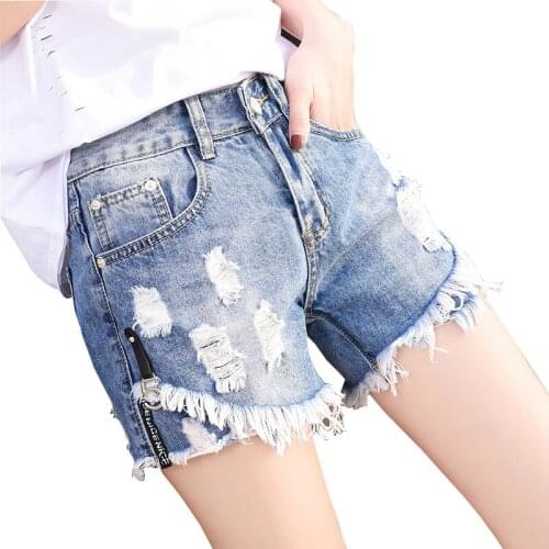 Plus Size Vintage Ripped Hole Fringe Denim Shorts Women Casual Korean Jeans Shorts 2021 Summer Girl Hot Shorts FC1141
