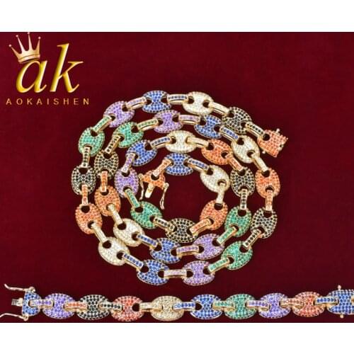 Bracelet Set women gold necklac Cuban Bracelet Heavy Copper Hip Hop Jewelry bling necklace hip hop rock street necklace