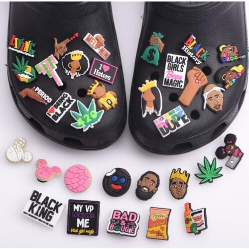 1pcs Black Girl Magic Croc Shoe Charms Accessories Decorations Clog Sandals PVC JIBZ Charm Button for Girl Gift