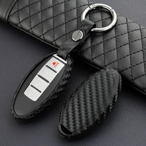 1 Pcs Black Carbon Fiber Grain TPU Key Fob Case Holder Shell Bag With Metal Keychain For Infiniti M FX EX QX G JX Nissan