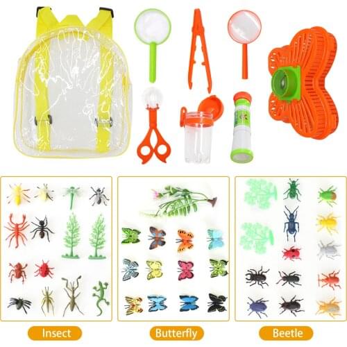 22Pcs Insects Toys Set with Telescope Insect Net Observation Box Outdoor Insect Capture Kit Scientific Educational Toys for Kids