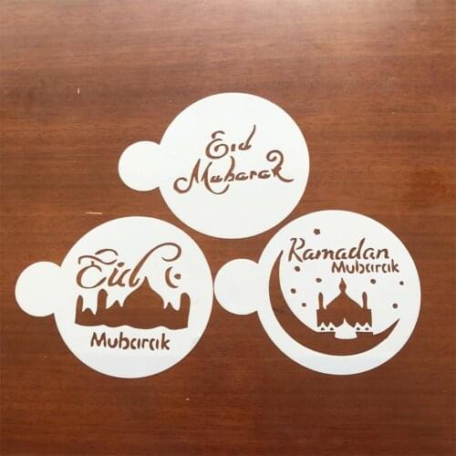 3 Pcs Coffee Stencils Cake Stencils Muslim Eid Mubarak Coffee Latte Art Coffee Cake Decoration Plastic Mold Template