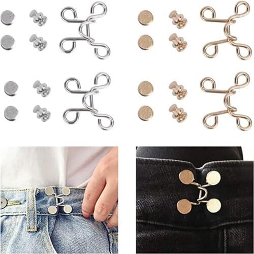 4 Set Nail Free Waist Buckle for Pants, No Nail Adjustable Waist Belt Buckles Extender Set, Perfect Fit Instant Button for Jeans