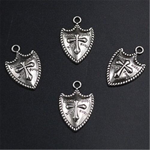 WKOUD 6pcs Silver Plated retro cross shield charm necklace bracelet DIY metal punk style jewelry jewelry alloy pendants A1296
