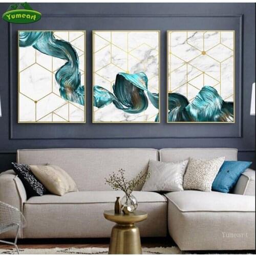 Abstract Geometric Wall Art Canvas Painting Abstract Blue Fabric Poster Print Modern Minimalist Picture Living Room Home Decor