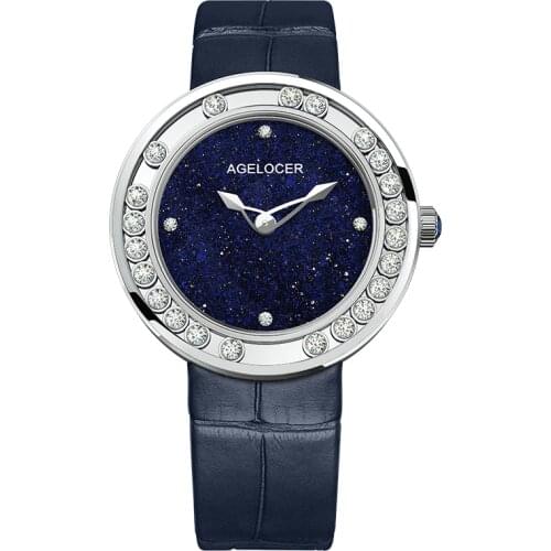 AGELOCER 2020 New Quartz Watch Women Watches Luxury Brand Famous Dress Fashion Waterproof Diamond Blue Ladies Luxury Wrist Watch