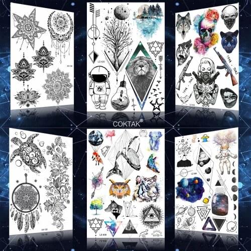 Diamond African Lion Tree Moon Whale Star Planet Tattoos Stickers Women Men Whale Temporary Tattoo Paper Paste Fake Custom Tatoo