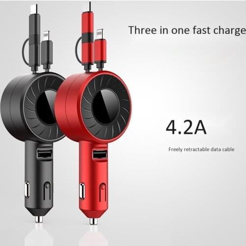 3 in 1 Car Charger for Samsung for IPhone Android Micro-USB Type-C Portable Cable Multi Function Telescopic Cable