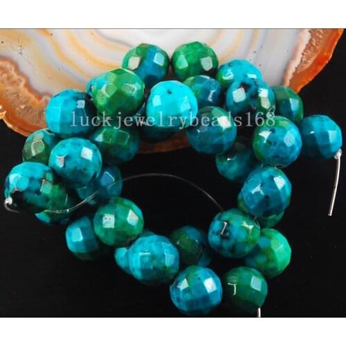 Free shipping Women Fashion Jewelry 12mm Green Faceted Azurite Round Ball Loose Beads 15.5" FG6536
