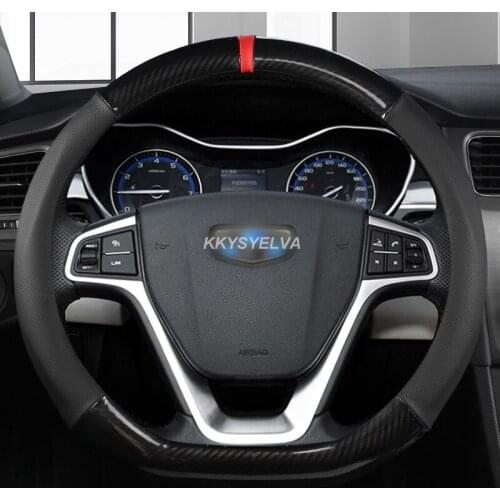 D Shape 38CM Steering Wheel Cover Carbon Fiber Leather for Geely Atlas Emgrand EC7 Coolray VW Golf 7 Hyundai Santa fe 2014-2020