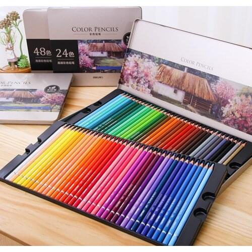 Colored pencils 24/36/48/72 color water-soluble colored lead wholesale painting pen iron box color pencils profesional