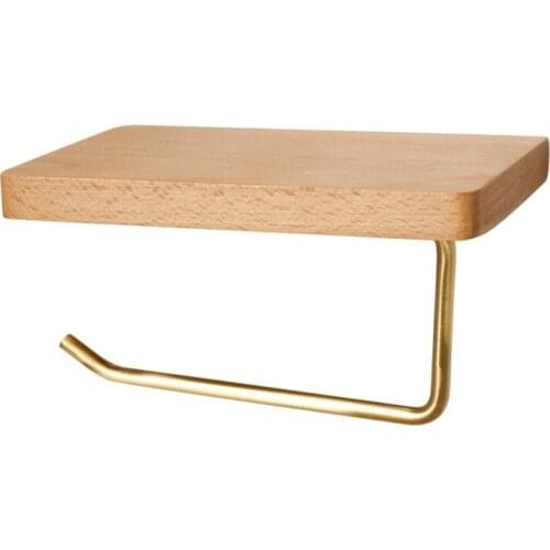 Toilet Paper Holder with Shelf for Bathroom Toilet Paper Roll Holder with Wooden Shelf Wall Mounted for Kitchen