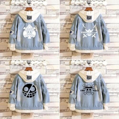 One Piece Cosplay Denim Jacket Hoodie Boys Girls Autumn Coat Hoodies Jackets Men Women Cartoon Couple Costume