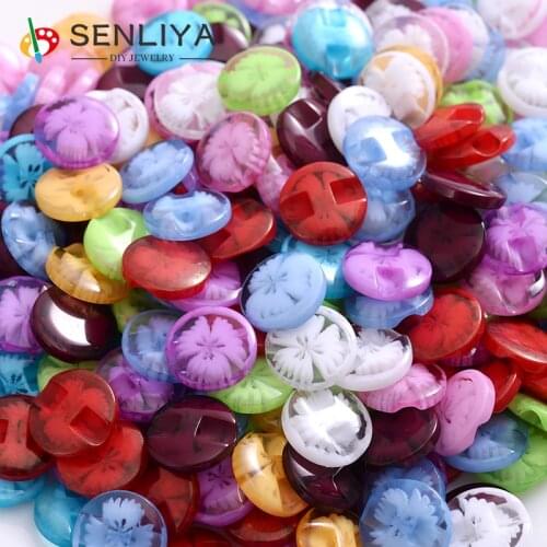 Hot 14mm 50-150Pcs/Pack Resin Round Transparent Flower Shape Scrapbooking Decorative Resin Button For Diy Decorative Accessories