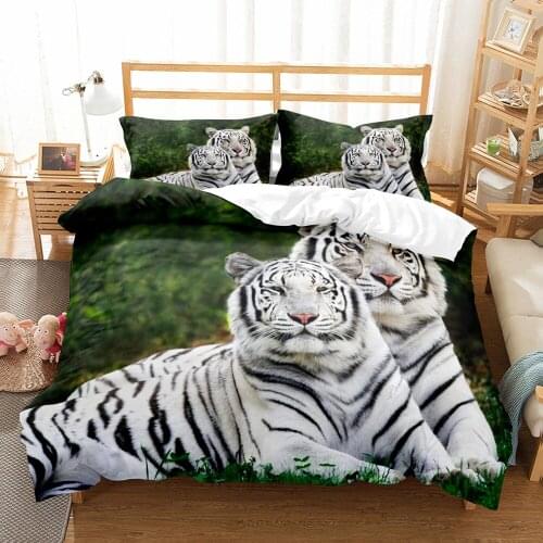 3D White Tigers Bedding Set Animal Pattern Duvet Cover Sets with Pillow Covers King Queen Single Twin Size Polyester Bed Linen
