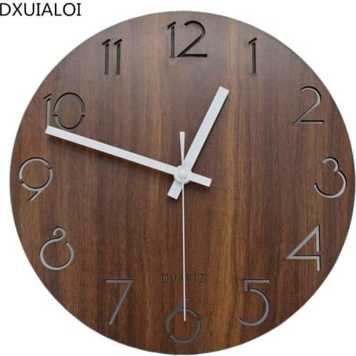 Round wooden decorative wall clock modern design with 12-inch Arabic Wentag numbers Childrens room decoration