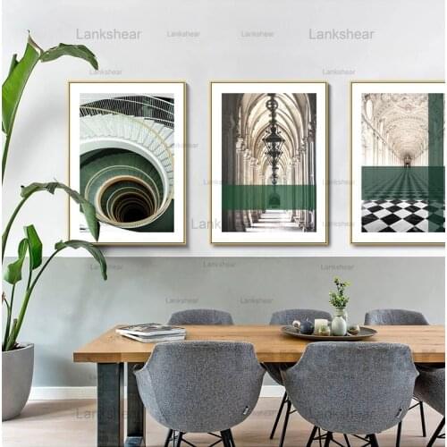 Moroccan Arch Old Door Canvas Painting Abstract Building Wall Art Poster Circular Stairs Print Nordic Modern Decoration Picture