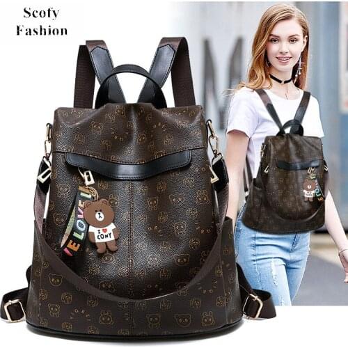 SCOFY Soft Girls School Backpack Fashion Panda Prints PU Leather Anti-theft Backpack Luxury Leisure Chic Bookbag Travel Backpack