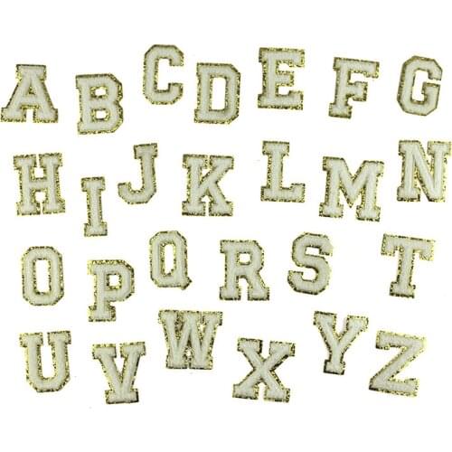 White Color Chenille Gritt Letter Patches Towel Embroidery English Letter Sewing Sticker Child Women Clothing Name DIY Accessory
