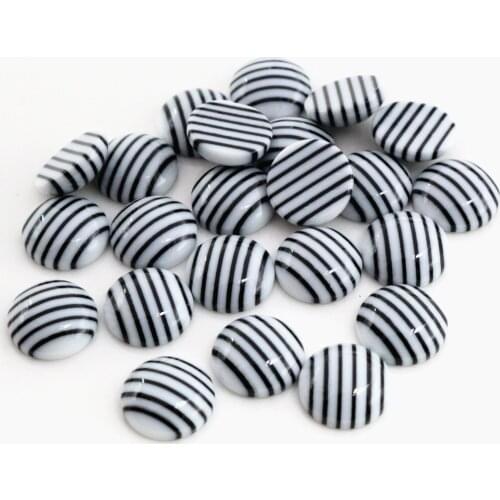 New Fashion 40pcs 12mm White Black Colors stripe Style Flat back Resin Cabochons Fit 12mm Cameo Base Cabochons-W3-33