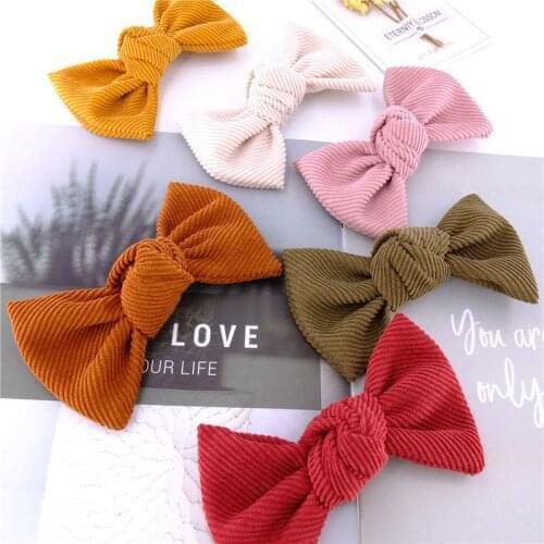 50pc/lot 5" 2021New Corduroy Bows Nylon Headband or Hair Clips,Baby Girls Hair Bow Hairpins Newborn Cotton Bow Elastic Headbands
