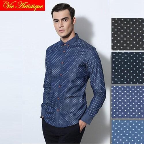 Custom tailor made Mens bespoke shirts business formal wedding ware bespoke blouse cotton jeans blue polka dot casual ware