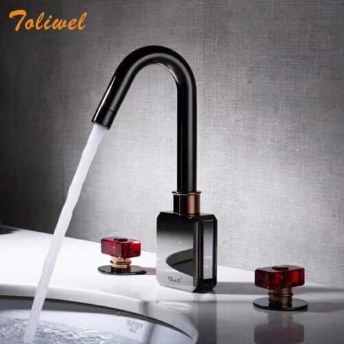3 Hole Basin Faucet Black Bathroom Sink Widespread Faucets Double Handle Hot and Cold Water Tap Nice Design