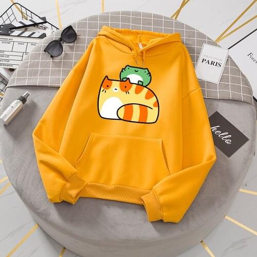 Cute Frog Hoodie Pullover Oversize Streetwear Funny Cat Sweatshirt Oversized Long Sleeve Winter Tracksuit Women Harajuku Tops