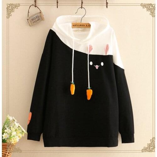 2018 Autumn Women Hoodies Mori Girl Print Hooded Ladies Tops Long Sleeves Cartoon Cute Student Coat Cartoon Loose Pullovers