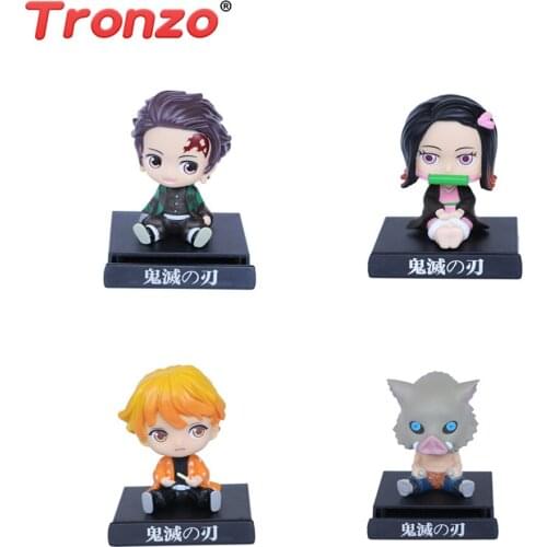 Tronzo Anime Demon Slayer Kimetsu no Yaiba Cute Kamado Tanjirou Zenitsu Inosuke Action Figur Shake Head Car Phone Support Dolls