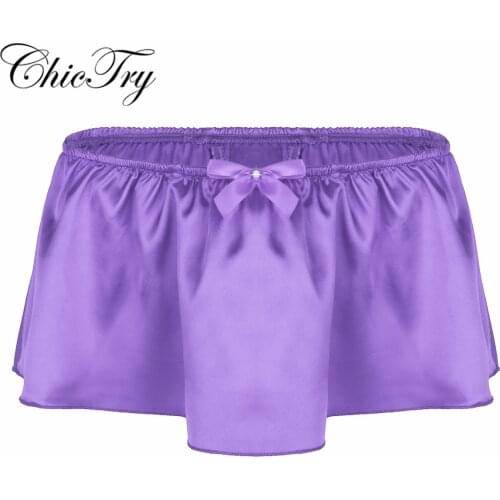 Fashion Male Mens Triangle Panties Lingerie Soft Shiny Satin Sissy Skirted Thong Underwear Panties for Gay Homme Briefs Trunks