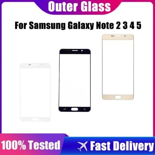 Outer Glass For Samsung Galaxy note 2 3 4 5 Front Touch Screen Front Glass Panel Phone Replacement Parts+ Adhesive
