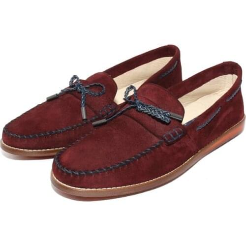 SHENBINS Burgundy Suede Loafers with Exclusive Injected Leather Soles