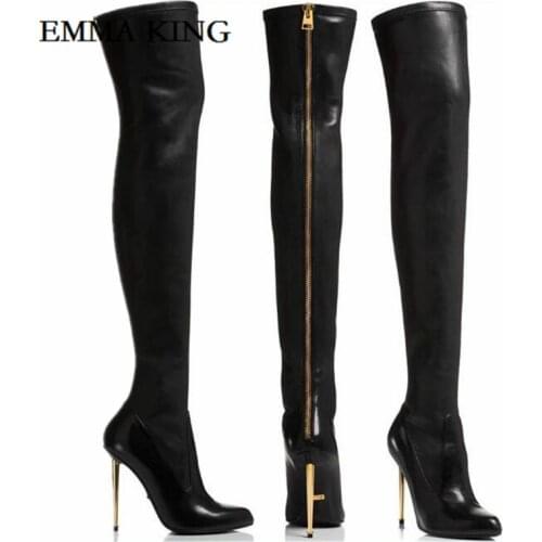 Women Sexy Black Over Knee Boots Thin High Heel Women Dress Shoes Woman Leather Boot Womens Thigh High Boots Ladies Autumn Shoes