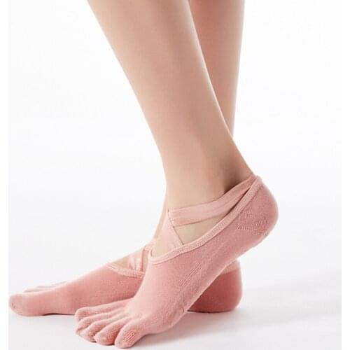 1Pair Women Yoga Socks Anti-Slip Bandage Backless Massage Sport Yoga Socks Breathable Finger-Separated Pilates Ballet Socks