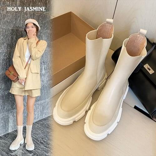 Women Ankle Boots Natural Leather 22-25CM First Layer Cowhide Stitching Twill Chelsea Boots Cyberstar Shoes Woman Foam Rubber