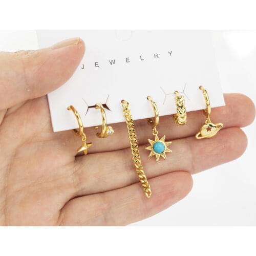 SIPENGJEL Fashion Long Chain Star Hanging Earrings Set Gold Plated Punk Style Eaarrings For Women Party Jewelry