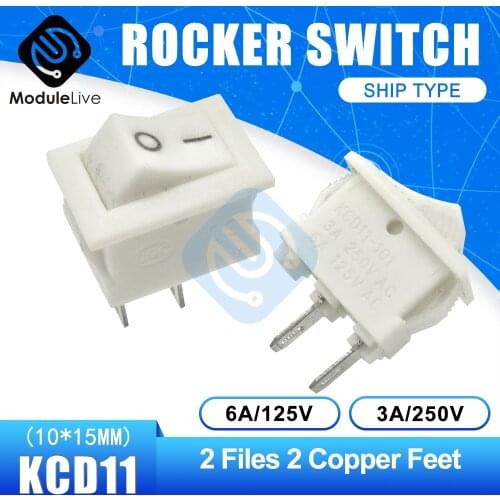 10Pcs KCD11 Black Red and White Push Button Switch 10x15mm SPST 2Pin 3A 250V Snap-in On/Off Boat Rocker Switch Light