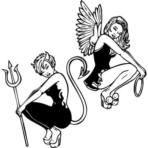 19.9*20.3CM Sexy Devil Angel Girl Car Stickers Interesting Motorcycle Vinyl Decals Black/Silver C7-1364