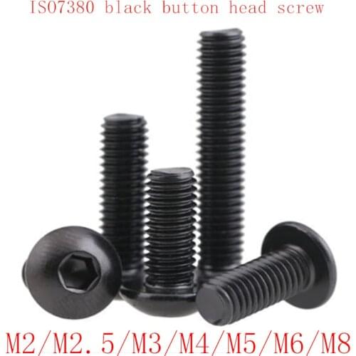 50PCS ISO7380 black button head screw M2 M2.5 M3 M4 M5 M6 M8 Hexagon Socket round head Screws Hex Socket Screw