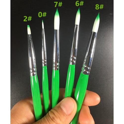 5Pcs/Set Dental Brush Pen Metal Porcelain Powder Ceramic Brushes Nylon Hair Green