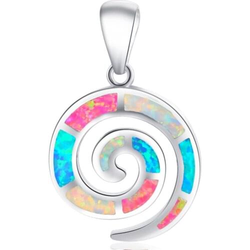 ROLILASON Wholesale Retail Fantastic Color Fire Opal Silver Stamped fashion jewelry Necklace Pendants for women OP478