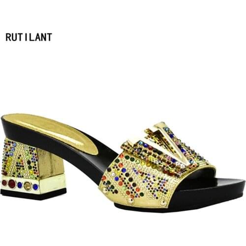 Fashion Italian Women Sandals Shoe for Party African Wedding Low Heels Slip on Women Pumps High Quality Wedding Shoe with Stone