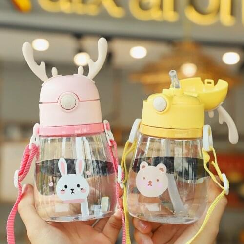 JY animal cup drinking Children go out to carry anti-fall Drinking water bottle with strap&handle 400ml 3colors 1142