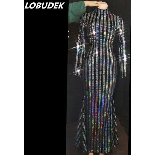 Black Velvet Glitter Sequins Striped Mermaid Dress Women Birthday Celebrate Prom Fashion Slim Fit Long Dresses Singer Host Wear