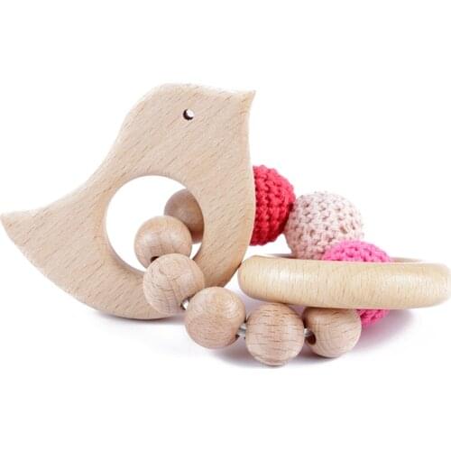 Baby Beech Wooden Nursing Bracelets Wood Teether Wood Beads Teething Wood Rattles Toys Baby Teether Bracelets Nursing Toys Gift