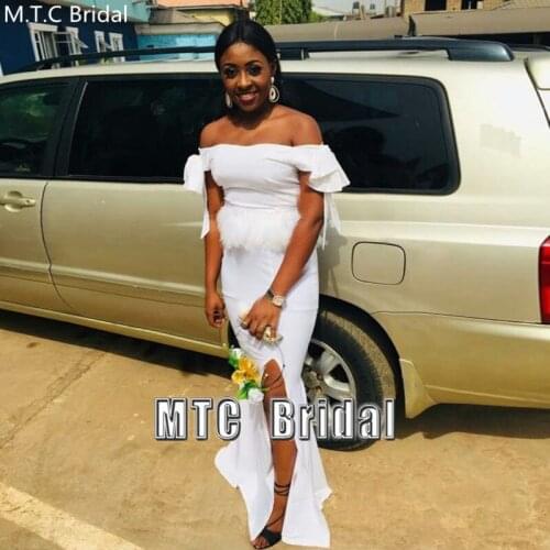 Long White Bridesmaid Dresses For Black Girls Off The Shoulder Mermaid Maid Of Honor Dress Sexy Wedding Party Gowns Wholesale