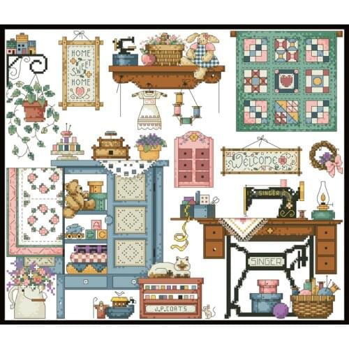 Home Sweet Cross Stitch Pattern Kits Printed Embroidery Sets 11CT 14CT Diy Needlework Crafts Home Fun Wall Decor Canvas Painting
