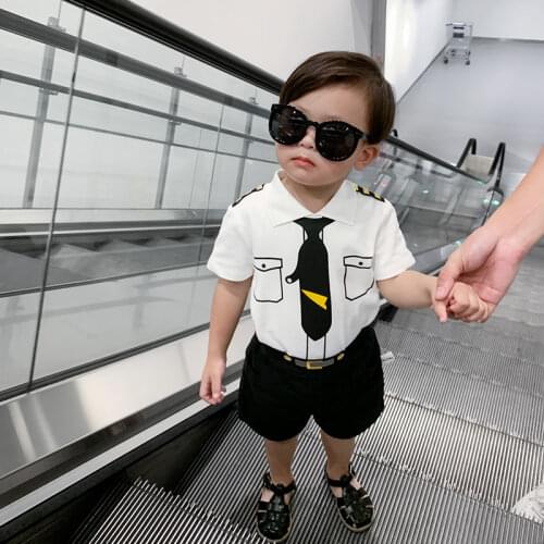 Children Clothes Summer Boys Short Sleeve T-shirt And Shorts Aircraft Commander Captain Cosplay Suits For Kids Cool Summer Cloth