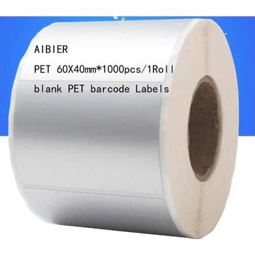 Hot AIBIER Waterproof paper 60*40mm*1000pcs/Roll Thermal transfer blank PET barcode Labels adhesive printed label sticker